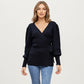 Knit Wrap Top with Long Sleeves, Soft Textured Ribbed Fabric and Side Tie Detail Creating a Flattering Feminine Silhouette