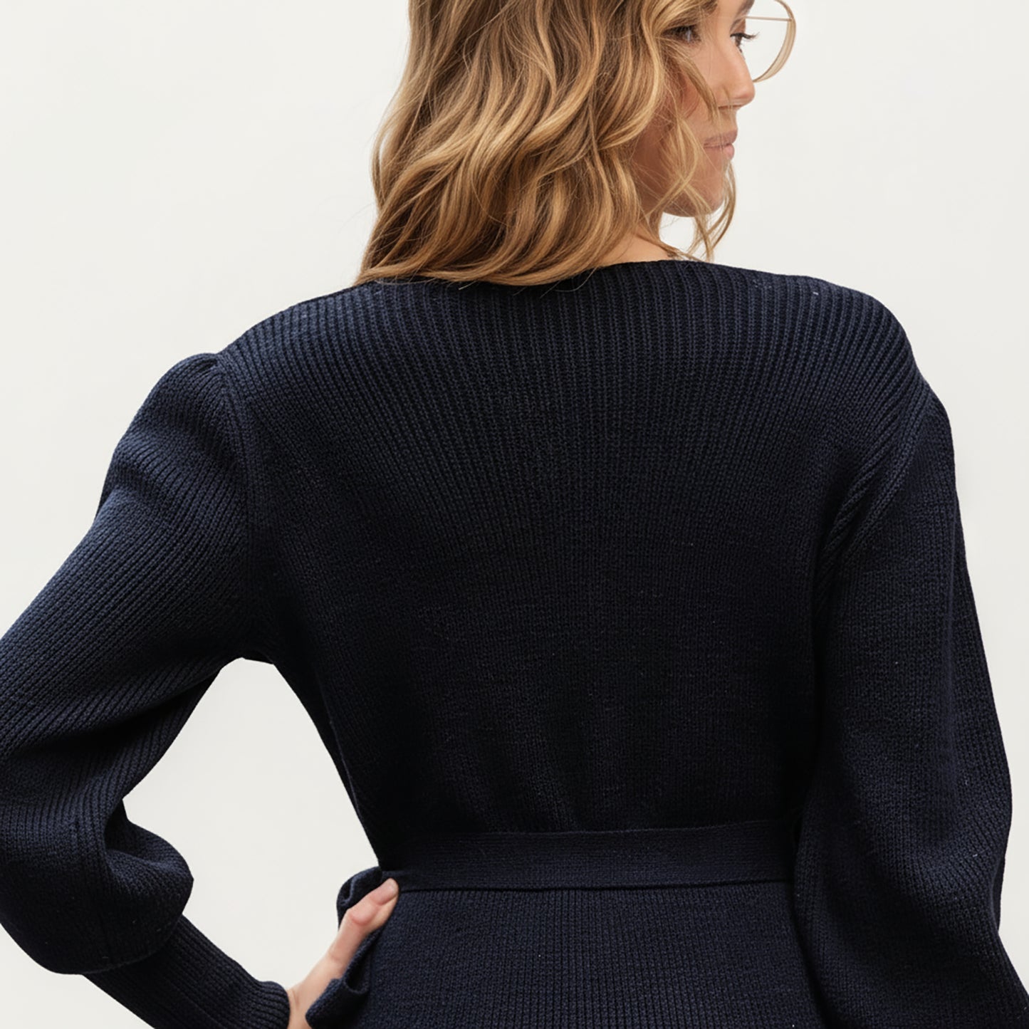 Knit Wrap Top with Long Sleeves, Soft Textured Ribbed Fabric and Side Tie Detail Creating a Flattering Feminine Silhouette