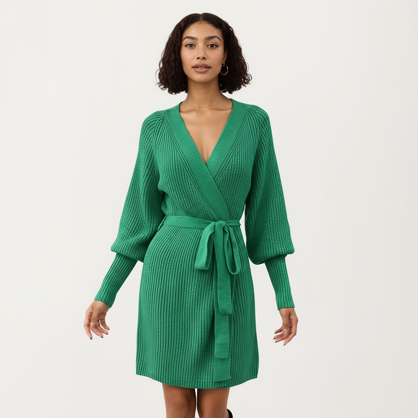 Knit Wrap Top with Long Sleeves, Soft Textured Ribbed Fabric and Adjustable Waist Tie for a Flattering Wrapped Silhouette