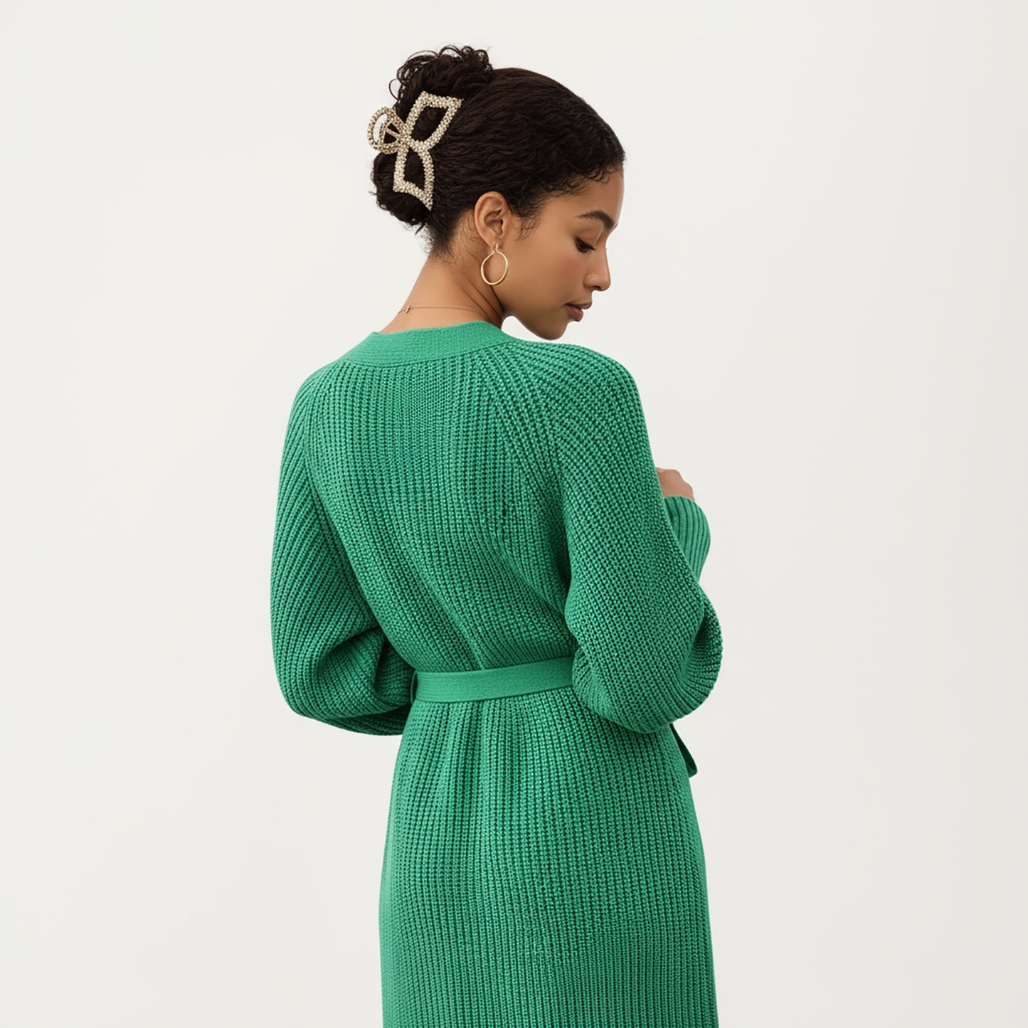 Knit Wrap Top with Long Sleeves, Soft Textured Ribbed Fabric and Adjustable Waist Tie for a Flattering Wrapped Silhouette