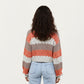 Textured Knit Button Front Top with Long Sleeves, Soft Scalloped Stripe Pattern and Relaxed Cropped Fit for Added Comfort
