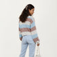 Textured Knit Button Front Top with Long Sleeves, Soft Scalloped Stripe Pattern and Relaxed Cropped Fit for Added Comfort