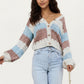 Textured Knit Button Front Top with Long Sleeves, Soft Scalloped Stripe Pattern and Relaxed Cropped Fit for Added Comfort
