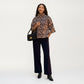 Leopard Print Knit Top with High Mock Neck, Wide Long Sleeves and Soft Textured Finish for a Relaxed, Stylish Silhouette