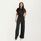 2-Piece Set Short Sleeve Relaxed Fit Top and Wide Leg Pants with Soft Stretch Fabric and Drawstring Waist