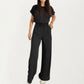 2-Piece Set Short Sleeve Relaxed Fit Top and Wide Leg Pants with Soft Stretch Fabric and Drawstring Waist