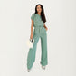 2-Piece Set Short Sleeve Relaxed Fit Top and Wide Leg Pants with Soft Stretch Fabric and Drawstring Waist