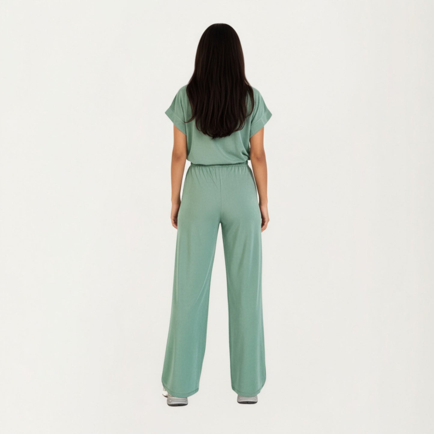 2-Piece Set Short Sleeve Relaxed Fit Top and Wide Leg Pants with Soft Stretch Fabric and Drawstring Waist