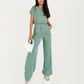 2-Piece Set Short Sleeve Relaxed Fit Top and Wide Leg Pants with Soft Stretch Fabric and Drawstring Waist
