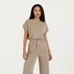 2-Piece Set Short Sleeve Relaxed Fit Top and Wide Leg Pants with Soft Stretch Fabric and Drawstring Waist