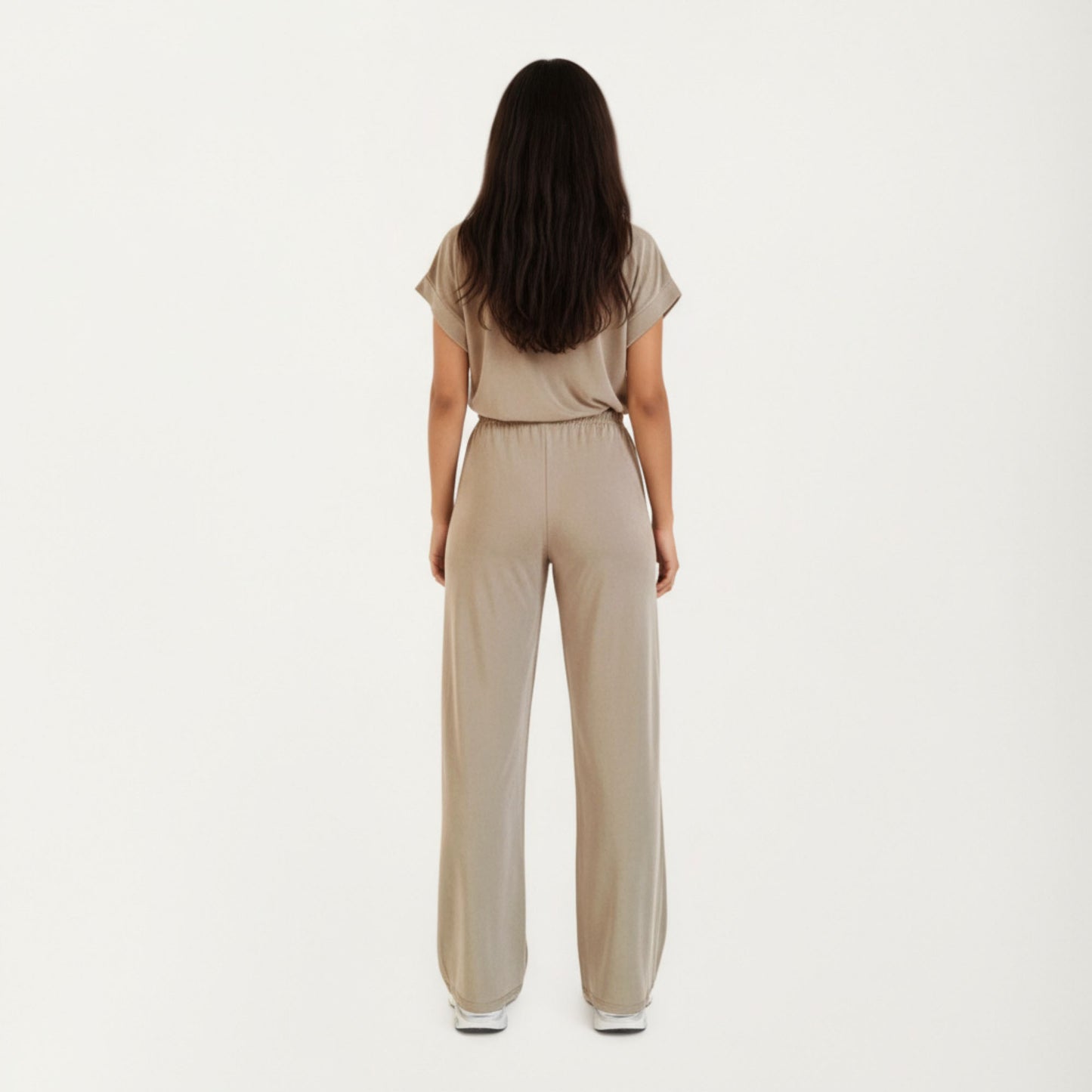 2-Piece Set Short Sleeve Relaxed Fit Top and Wide Leg Pants with Soft Stretch Fabric and Drawstring Waist