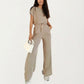 2-Piece Set Short Sleeve Relaxed Fit Top and Wide Leg Pants with Soft Stretch Fabric and Drawstring Waist