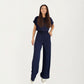 2-Piece Set Short Sleeve Relaxed Fit Top and Wide Leg Pants with Soft Stretch Fabric and Drawstring Waist