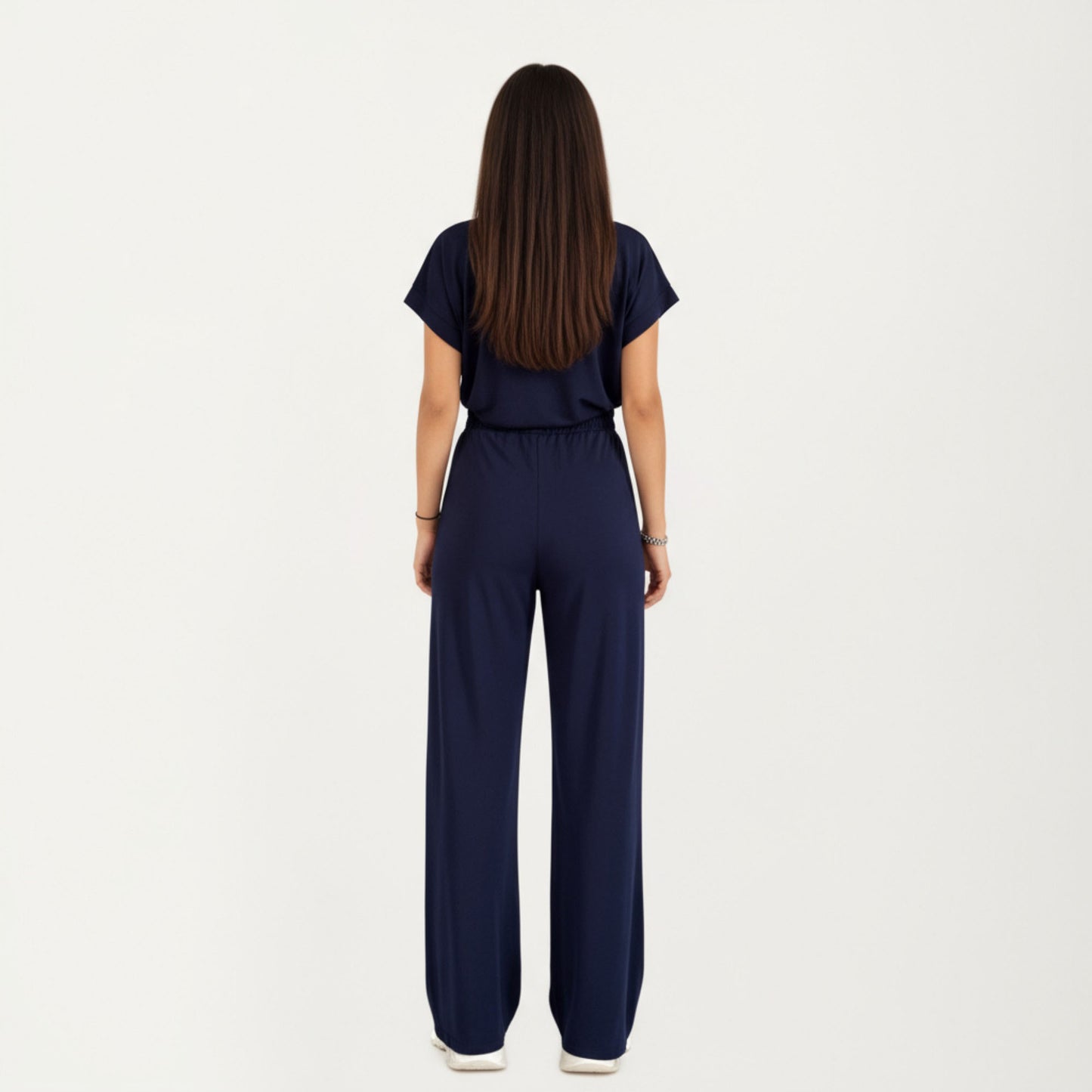 2-Piece Set Short Sleeve Relaxed Fit Top and Wide Leg Pants with Soft Stretch Fabric and Drawstring Waist