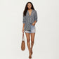 Textured Vertical Stripe Button Front Shirt with Collared Neckline, Long Sleeves, and Relaxed Fit