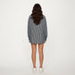 Textured Vertical Stripe Button Front Shirt with Collared Neckline, Long Sleeves, and Relaxed Fit
