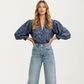 Paisley Print Long Sleeve Blouse with Split Neckline and Relaxed Balloon Sleeves