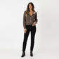 Long Sleeve Ribbed Knit Top with Lace Trim Collar and Button Front Detail