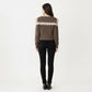 Long Sleeve Ribbed Knit Top with Lace Trim Collar and Button Front Detail