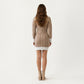 Cable Knit Sweater Dress with V Neck Collar Detail and Long Sleeves