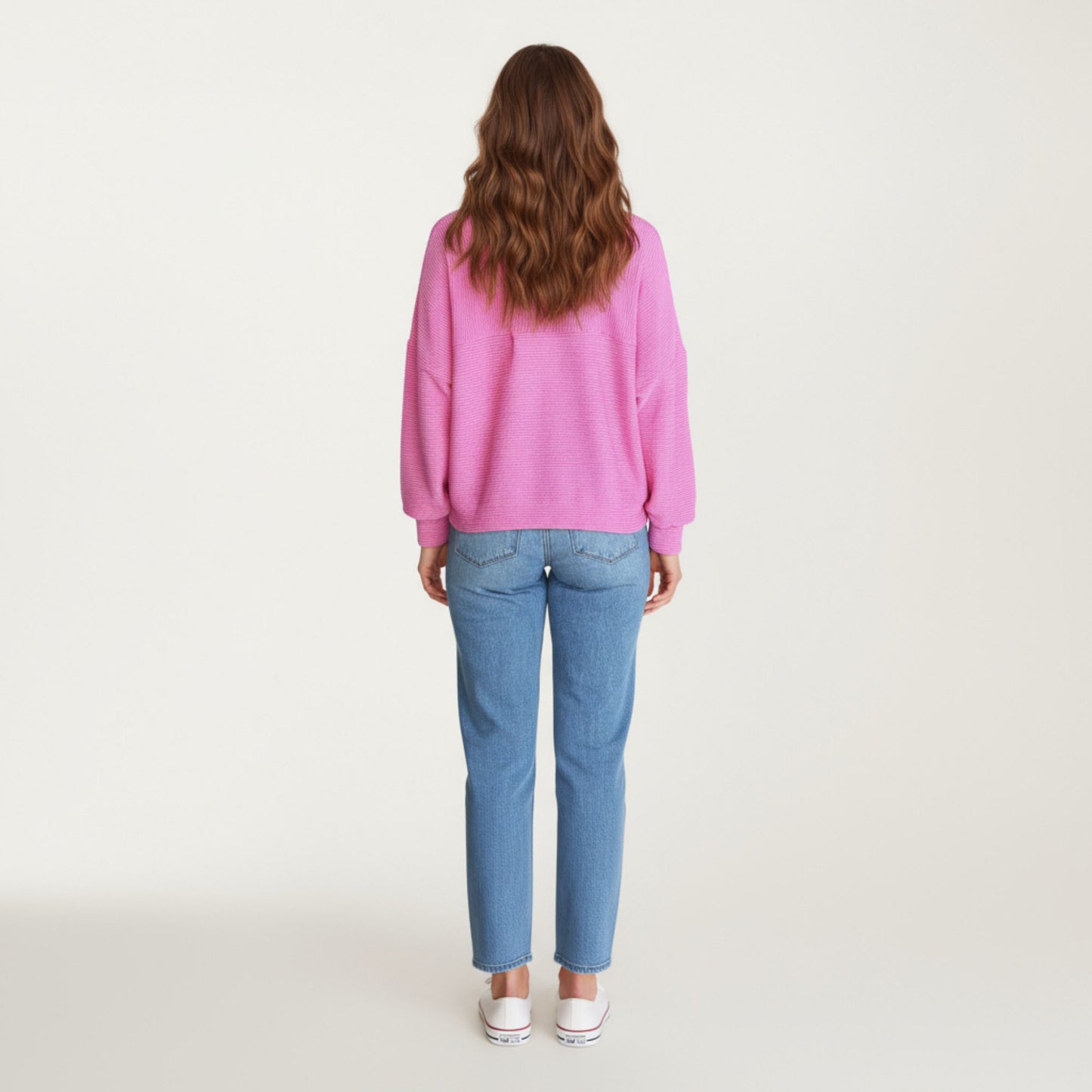 Textured Knit Button Front Jacket with Long Sleeves Oversized Chest Pockets Structured Hem and Everyday Silhouette