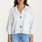 Textured Knit Button Front Jacket with Long Sleeves Oversized Chest Pockets Structured Hem and Everyday Silhouette