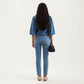 Denim Button Front Top with Puff Elbow Sleeves Structured Collar Detail Woven Fabric and Relaxed Silhouette