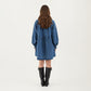 Button Front Denim Shirt Dress with Soft Woven Fabric Balloon Sleeves Front Patch Pockets