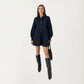 Button Front Denim Shirt Dress with Soft Woven Fabric Balloon Sleeves Front Patch Pockets