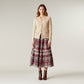 High Waist Plaid Midi Skirt with Soft Textured Fabric and Tiered A-Line Silhouette