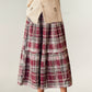 High Waist Plaid Midi Skirt with Soft Textured Fabric and Tiered A-Line Silhouette