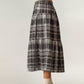 High Waist Plaid Midi Skirt with Soft Textured Fabric and Tiered A-Line Silhouette