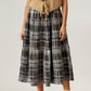 High Waist Plaid Midi Skirt with Soft Textured Fabric and Tiered A-Line Silhouette
