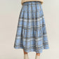 High Waist Plaid Midi Skirt with Soft Textured Fabric and Tiered A-Line Silhouette
