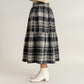 High Waist Plaid Midi Skirt with Soft Textured Fabric and Tiered A-Line Silhouette