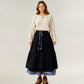 Tiered Midi Skirt with Adjustable Drawstring Waist and Layered Plaid Hem Detail for Soft Flowing Movement and Comfort