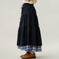 Tiered Midi Skirt with Adjustable Drawstring Waist and Layered Plaid Hem Detail for Soft Flowing Movement and Comfort