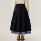 Tiered Midi Skirt with Adjustable Drawstring Waist and Layered Plaid Hem Detail for Soft Flowing Movement and Comfort