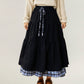 Tiered Midi Skirt with Adjustable Drawstring Waist and Layered Plaid Hem Detail for Soft Flowing Movement and Comfort