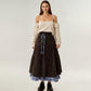 Tiered Midi Skirt with Adjustable Drawstring Waist and Layered Plaid Hem Detail for Soft Flowing Movement and Comfort