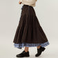 Tiered Midi Skirt with Adjustable Drawstring Waist and Layered Plaid Hem Detail for Soft Flowing Movement and Comfort