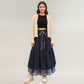 Tiered Midi Skirt with Adjustable Drawstring Waist and Layered Plaid Hem Detail for Soft Flowing Movement and Comfort