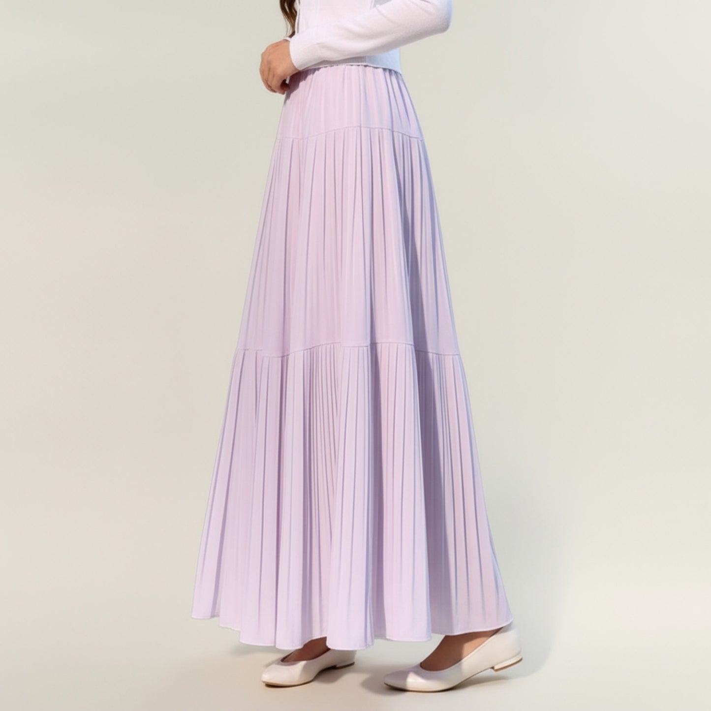 Tiered Maxi Skirt with Flowing Pleated Panels and Soft Lightweight Drape for an Elegant, Airy Silhouette