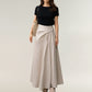 High Waist A-Line Maxi Skirt with Soft Draped Pleat Detail and Flowing Full-Length Silhouette