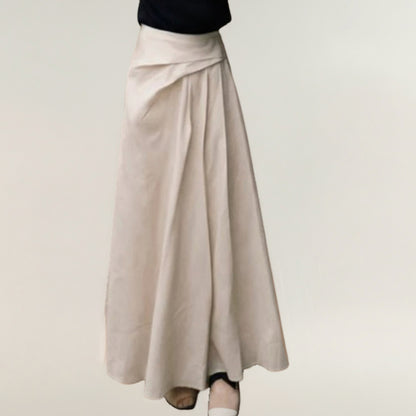 High Waist A-Line Maxi Skirt with Soft Draped Pleat Detail and Flowing Full-Length Silhouette