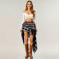 Asymmetric Plaid Mini Skirt with Layered Ruffle Details and Draped Handkerchief Hem Design