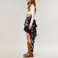 Asymmetric Plaid Mini Skirt with Layered Ruffle Details and Draped Handkerchief Hem Design