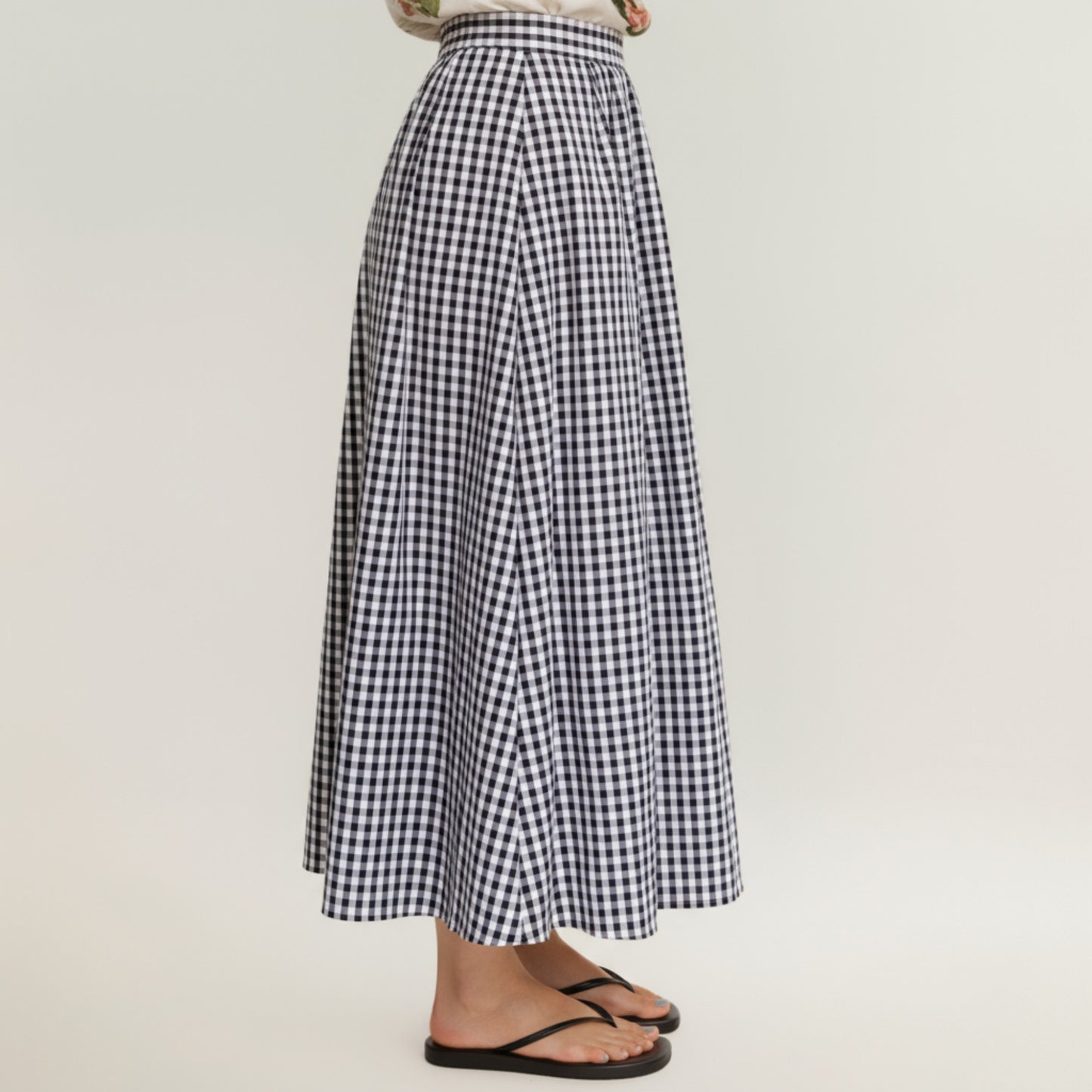 Gingham Pattern Maxi Skirt with Full Gathered Silhouette and Soft Flowing Fabric Design