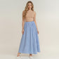 Gingham Pattern Maxi Skirt with Full Gathered Silhouette and Soft Flowing Fabric Design