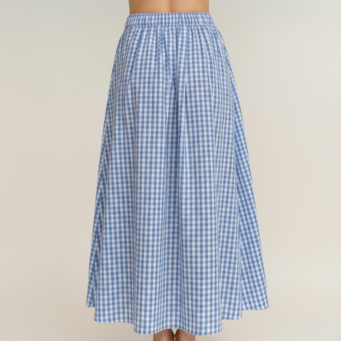 Gingham Pattern Maxi Skirt with Full Gathered Silhouette and Soft Flowing Fabric Design